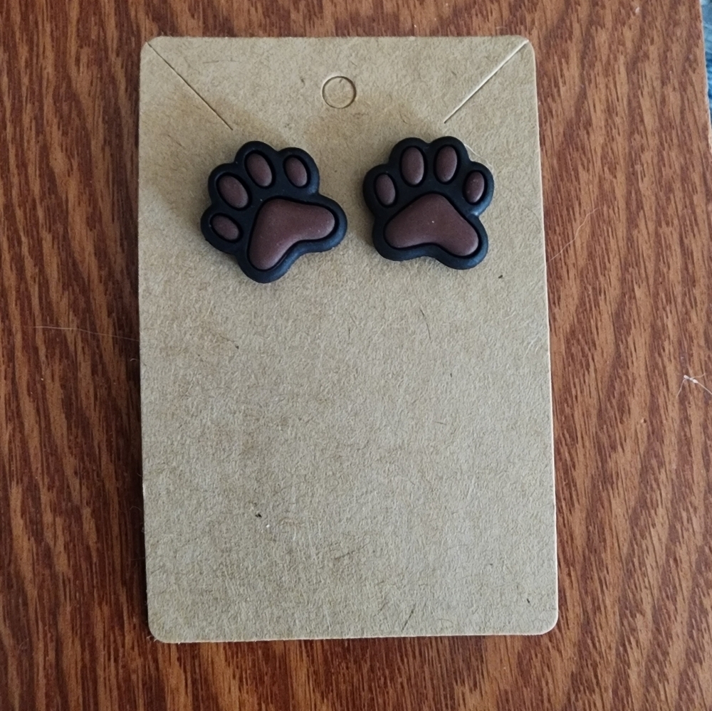 Paw Print Earrings - Black and Brown